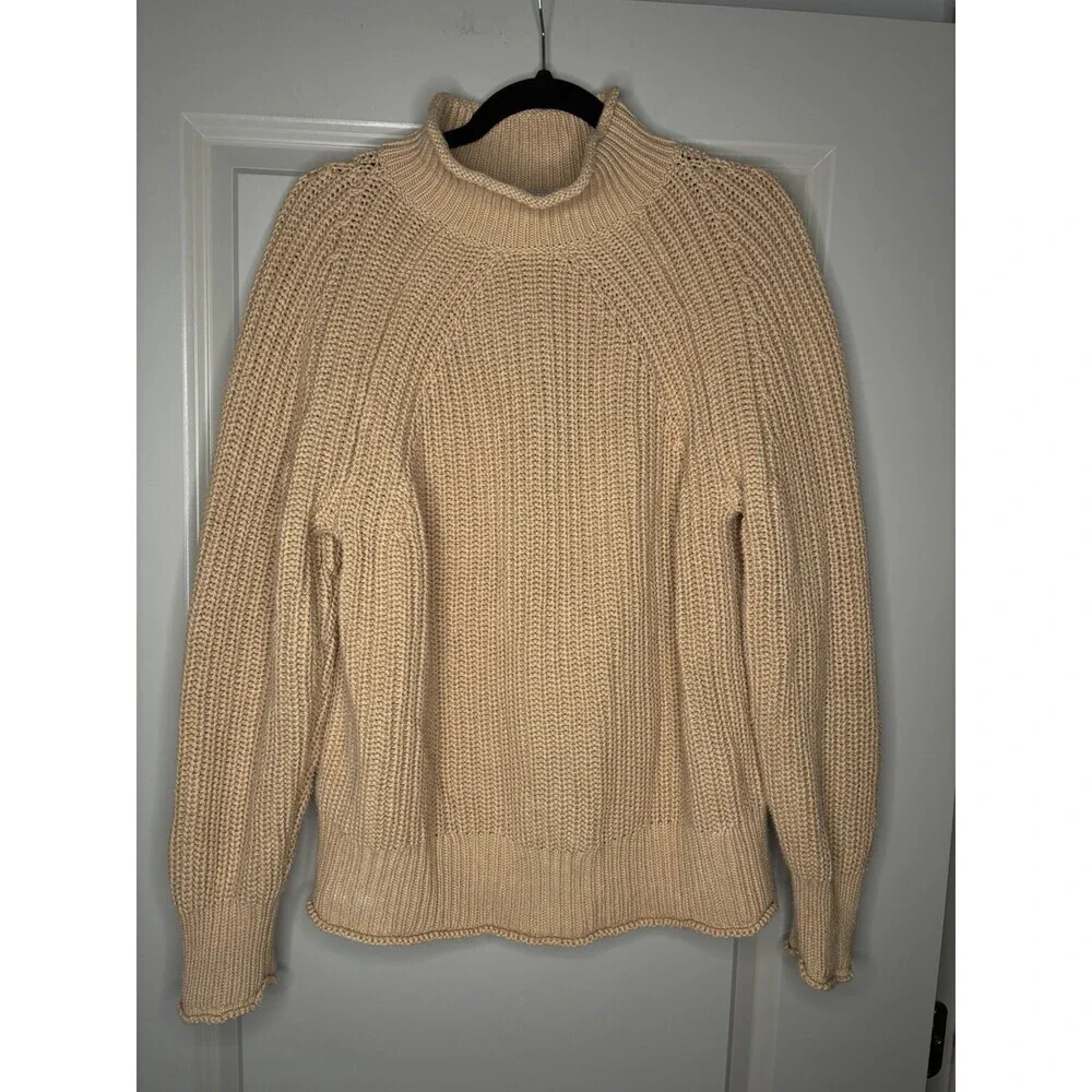 J Crew Relaxed Rollneck Sweater in Sandy Beach Tan Women's Size Medium